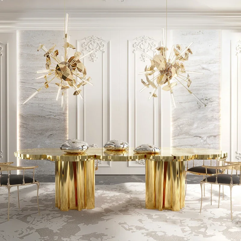 Stainless steel electroplated mirror, special-shaped, round dining table, small apartment, living room and household irregular