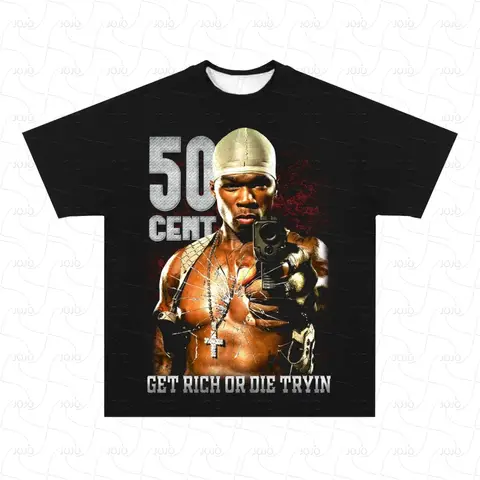 Gangsta Rapper 50cent Retro Graphic Coppia T-shirt Abbigliamento Hip Hop da uomo Y2k Moda unisex Oversize AJAX Top regalo per i fan
