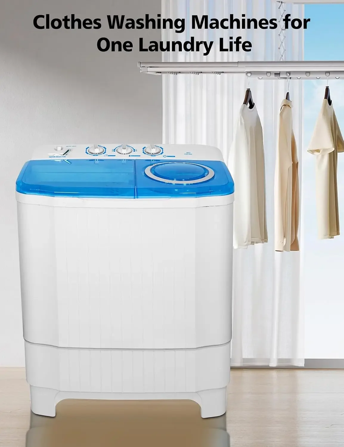 Washing Machine - 28Lbs Compact Twin Tub Washer and Spin Dryer - Semi-automatic Laundry Washer(18Lbs) & Spinner(10Lbs) Combo Tim