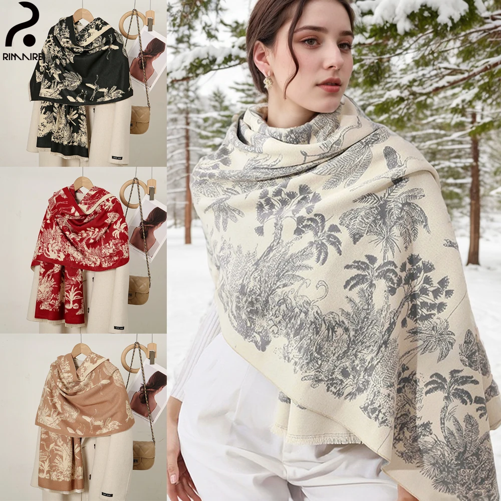 

Winter Cotton Scarf for Women Christmas Gifts Designer Floral Scarves High Quality Long Size Women Scarf Party Wholesale RIMAIRE