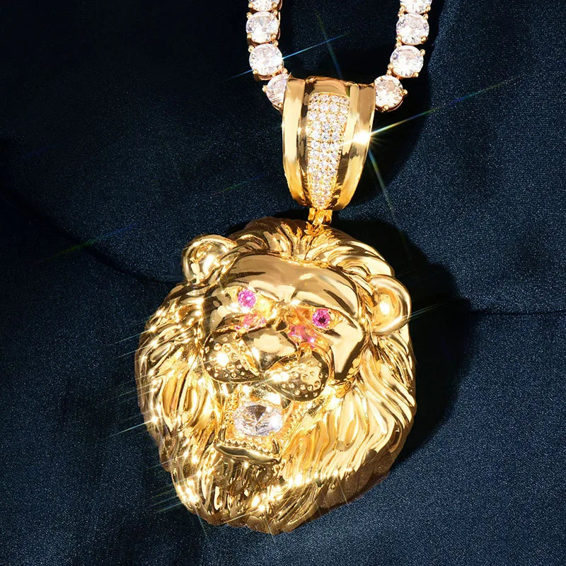 

Хип-хоп кулоны-подвески с львом в стиле блинг-айс для мужчин, ювелирные украшения для рэперов, золотистого и серебристого цвета