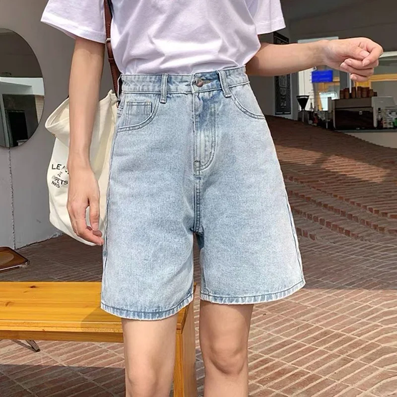 

Летняя горячая распродажа: женские корейские джинсовые шорты с высокой талией, однотонные, тонкие, повседневные, модные, для девушек