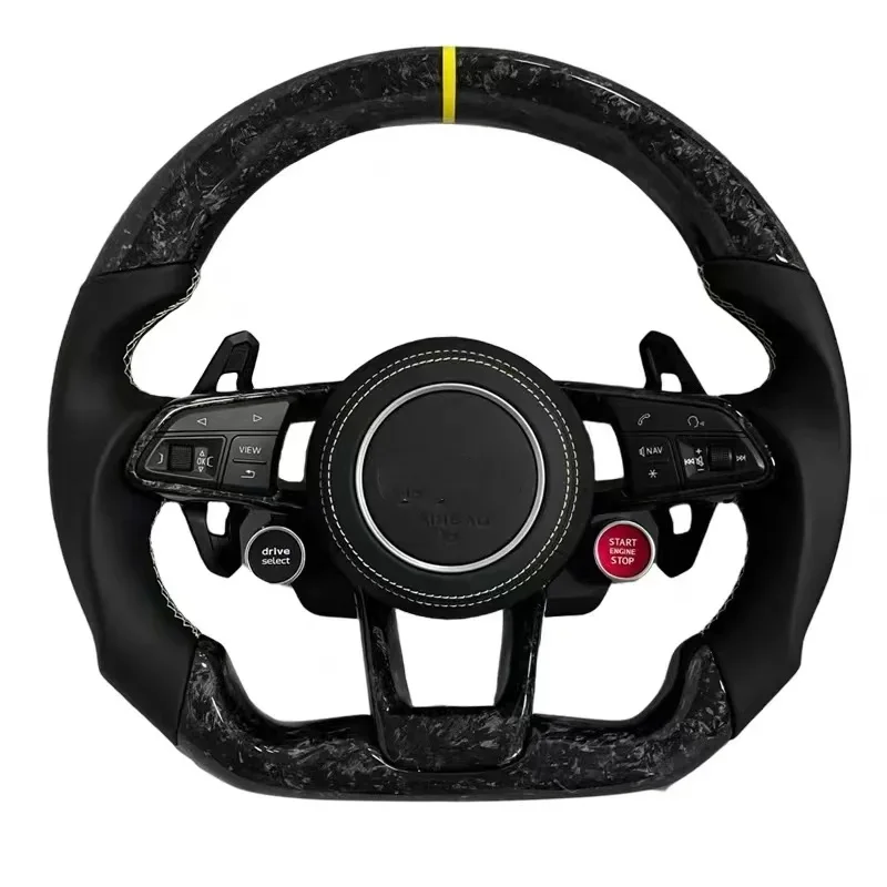 Gloss Carbon Fiber Steering Wheel Blue Stitching Leather Steering Wheel for   A3 A4 B8 B9 A5 A6 A7 C8 A8 D4 D5 D6 Q3 Q5 Q5
