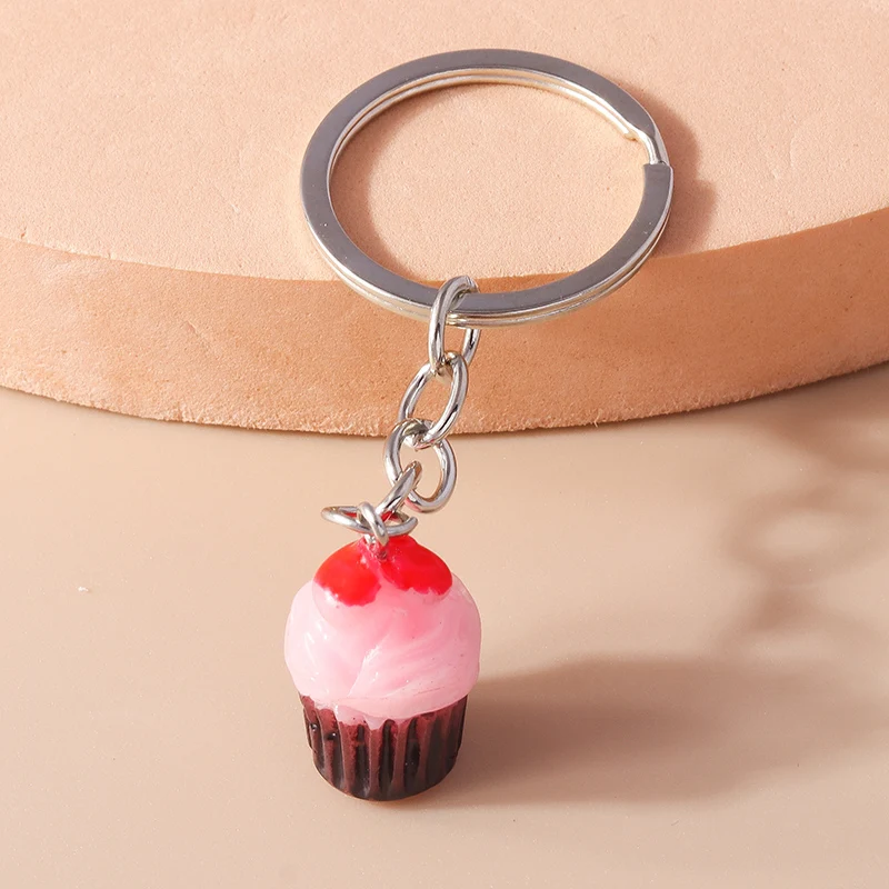 Schöne Süßigkeiten Erdbeer Donut Schlüssel bund Kuchen Eis Schlüssel ringe Obst Essen Schlüssel anhänger für Frauen Mädchen Tasche hängen Anhänger – Detail 9