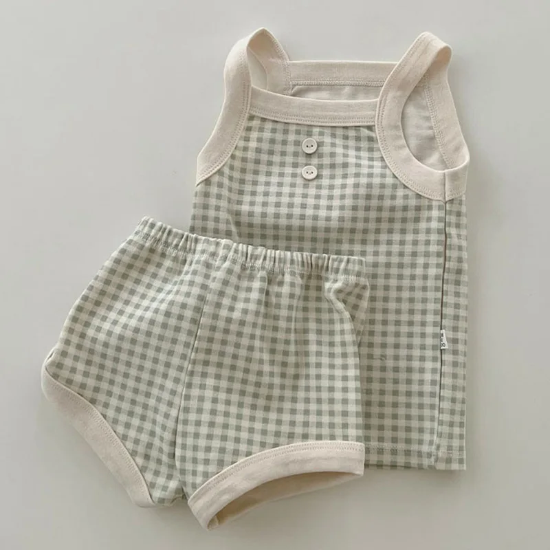 

Korean Version of Summer Infant Suit Baby Cotton Suspender Cool Vest Top Fart Pants Children's Comfortable Loungewear