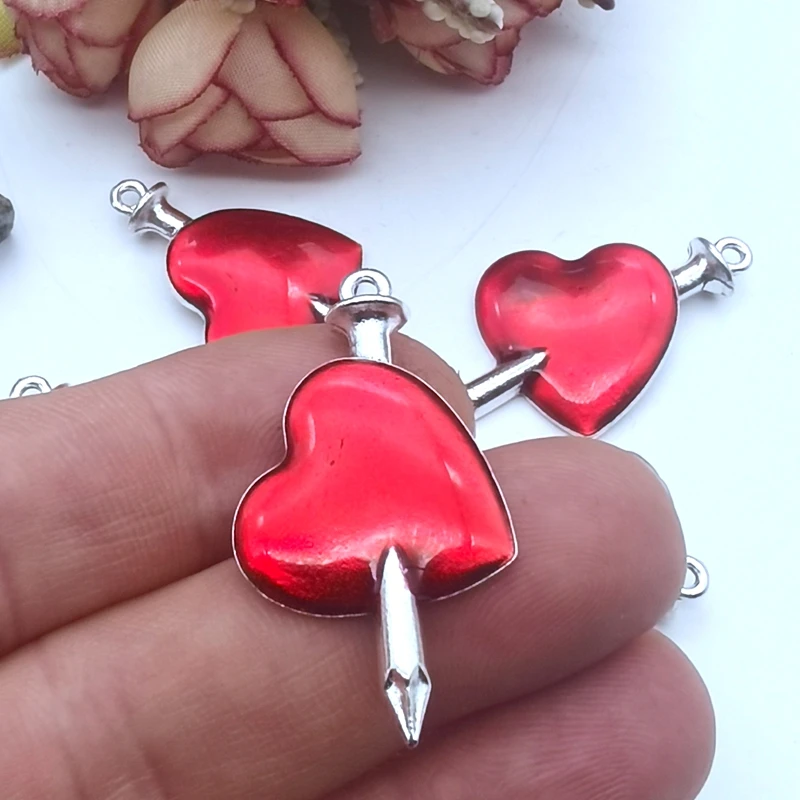 5pcs Diablo Gothic Jewelry Piercing Wounded Heart Red Oil Drop Handmade Accessories Punk Jewelry 38*21mm