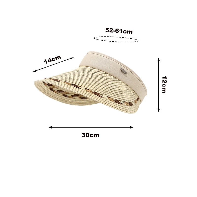 Foldable INS Style Woven Straw Empty Top Sun Visor for Women  Wide Brim UV Protection Summer Beach Sun Hat
