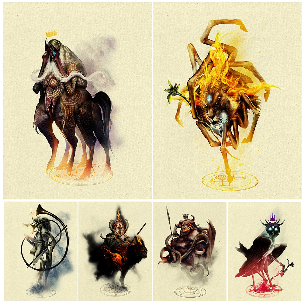 

72 Demons In The Lesser Key Of Solomon Vintage Wall Art Canvas Print Demon Warrior Summoned By Alchemist Art Poster Print Decor