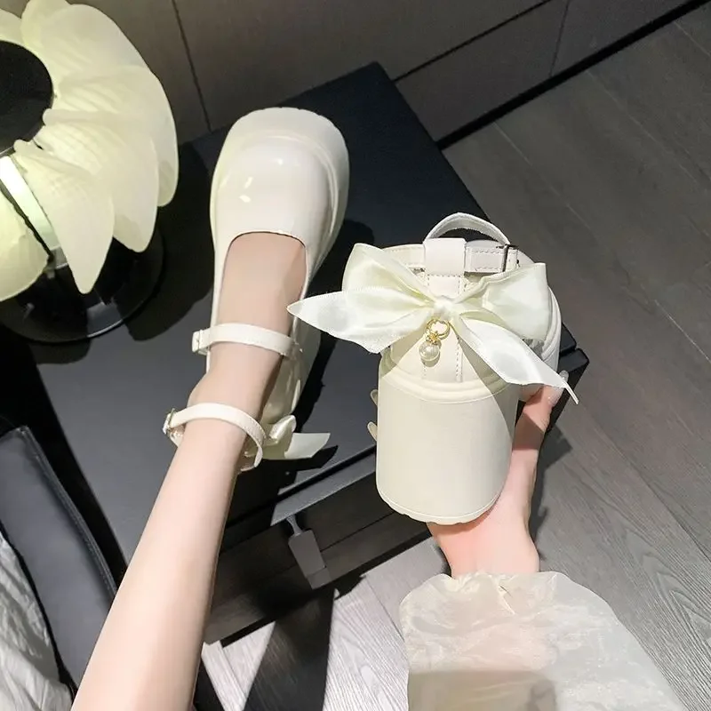 

Bridal Shoes For Women Petite Thick Platform Sole Non Tired Feet Chunky Heel Mary Jane Wedding High Heels