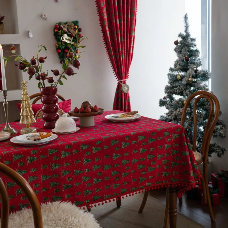 1PC Tischdecke Weihnachten Rot Bronzing Tanne Baum Druck Festliche Esstisch Tuch Abdeckung Kaffee Tisch Rechteck Hause Textil