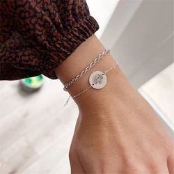 Customied Stainless Steel Round Pendant Bangle Engraving Pet Name Adjustable Bracelet for Women Support Customization