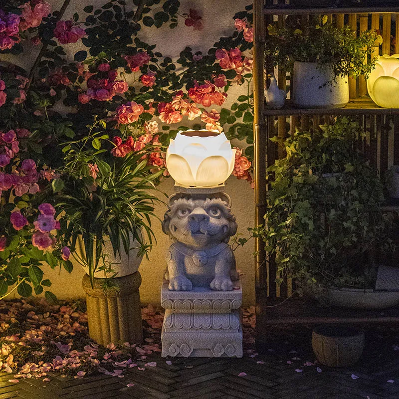 Balcony garden landscaping arrangement, cute lion flower pot Chinese courtyard landscape outdoor yard decoration ornament