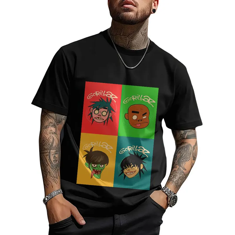Gorillaz Virtual Rock Band Graphic T‑shirt Unisex Vintage Y2K Tee Hip Hop Streetwear 0824 Casual Cotton Tops S-6XL Fan Gift