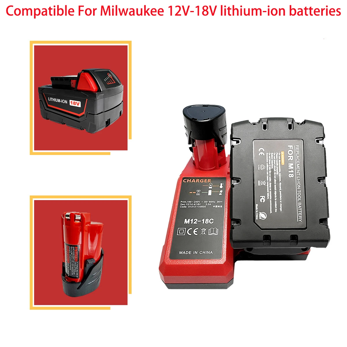 

Li-Ion Replacement 3A 12V 14V 18V Rapid Charger US/EU PIUG for Milwaukee M12-18C Dual Port Multi-Voltage Li-Ion Battery M12 M18