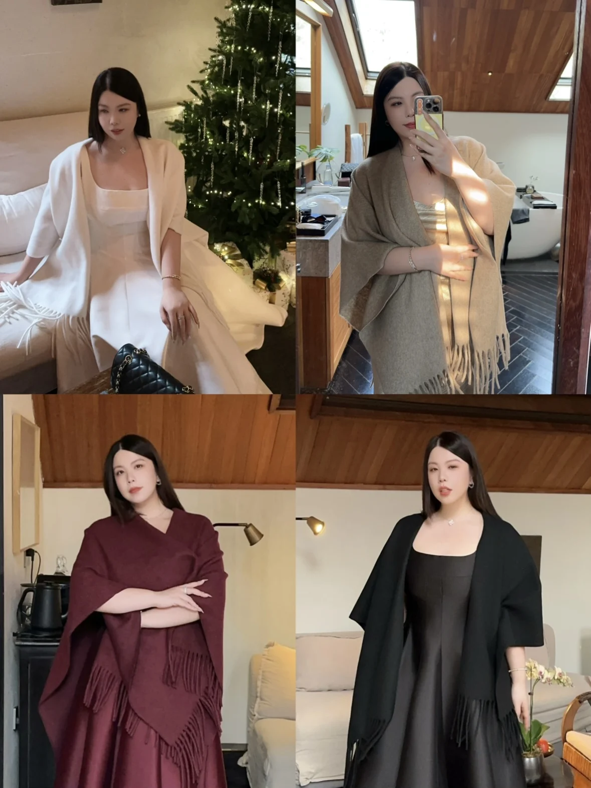 

Elegant Woolen Shawl Outerwear Sweater for Women Autumn Winter Slimming Vintage Lady Style Long Sleeve V-Neck A-Line Dress