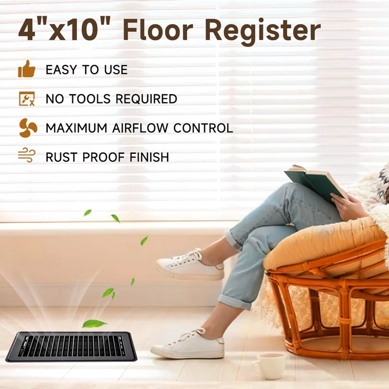 Ventilaciones de piso de AT51-3Pc, cubiertas de ventilación de piso de registro de piso de 4x10 pulgadas para cubierta de ventilación de piso de aire resistente para techo de pared de piso de casa