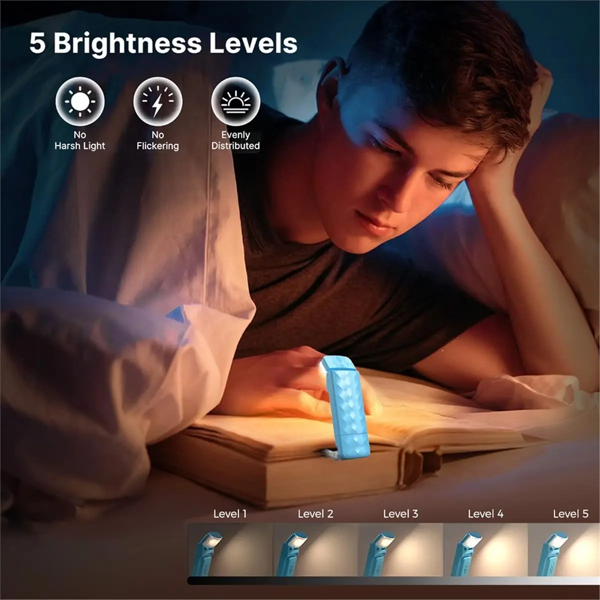Big Discount Rechargeable Reading Light with 3 Color & 5 Brightness, Adjustable Angles Portable Book Lamp for Bed Pink