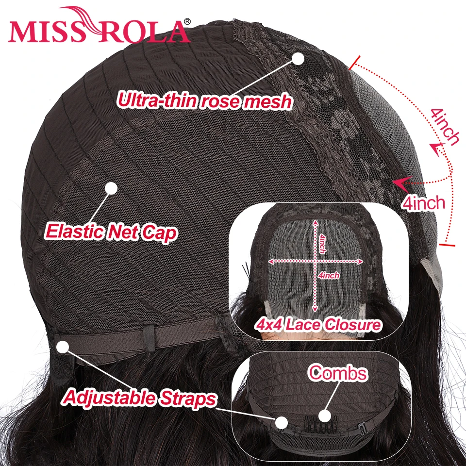 Miss Rola wig rambut manusia penutupan renda 4X4 gelombang longgar ketebalan 180% wig rambut keriting Remy Brasil pra pencabutan