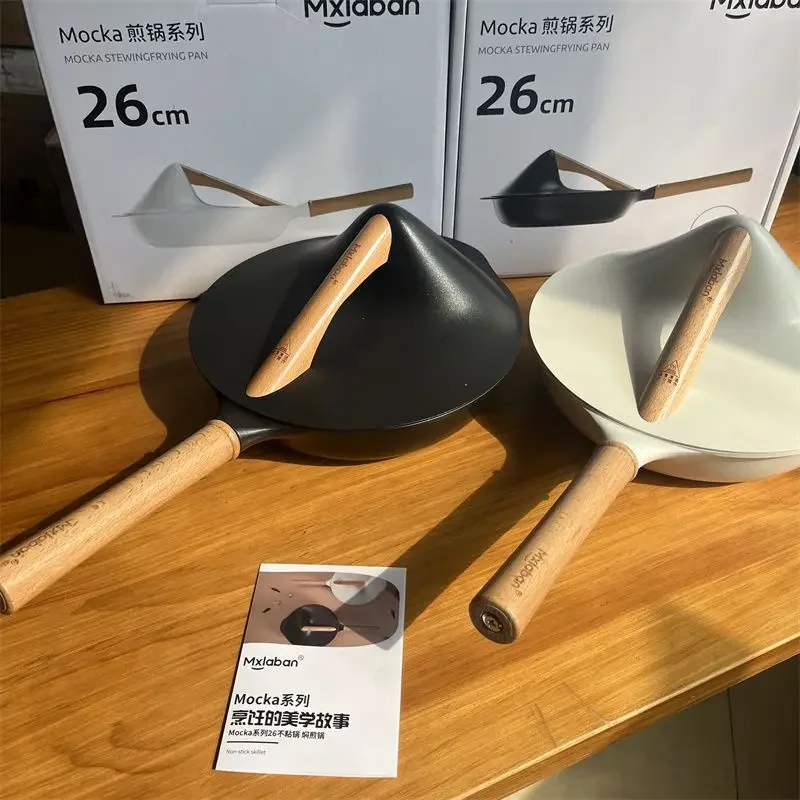 الألومنيوم يموت الصب مقلاة الزان مقبض مستوى المظهر العالي أدوات مطبخ المنزل موضة غير عصا مقلاة ببطء مع غطاء