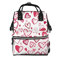 Diaper Bag Backpack for Momen Mininalist Red Pink Love Hearts Large Capacity Diaper Changing Bag Multifunction Travel Backpack