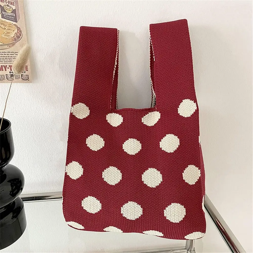 Fashion Handmade Dot Knitted Handbags Women Minimalist Knot Wrist Bag Casual Tote Bag Girls Reusable Shopping Bags underarm bag