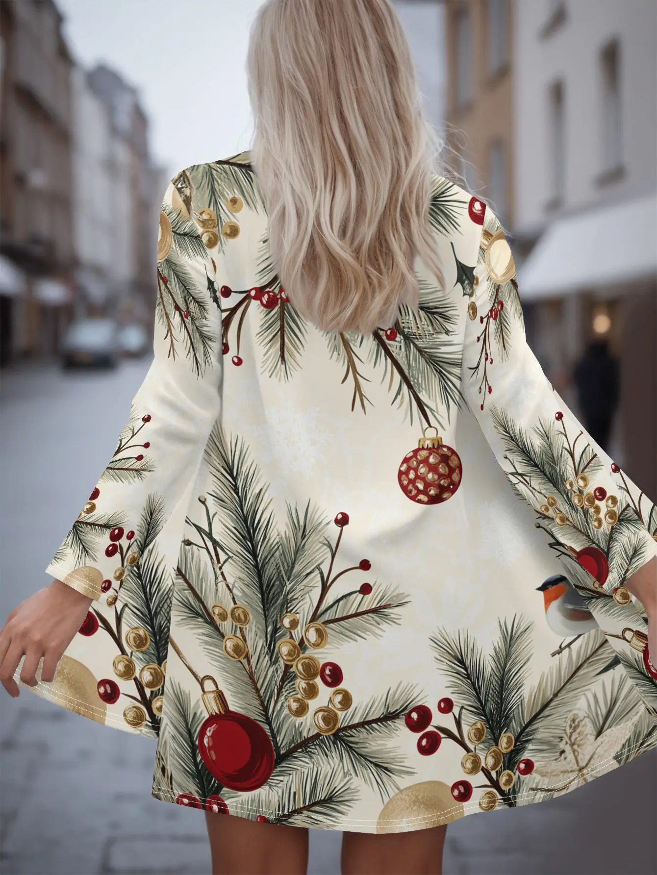 

Women's 3D Christmas Tree Cardigan, Ornament Print Blazer, Long Sleeve Winter Coat, Festive Party Wear