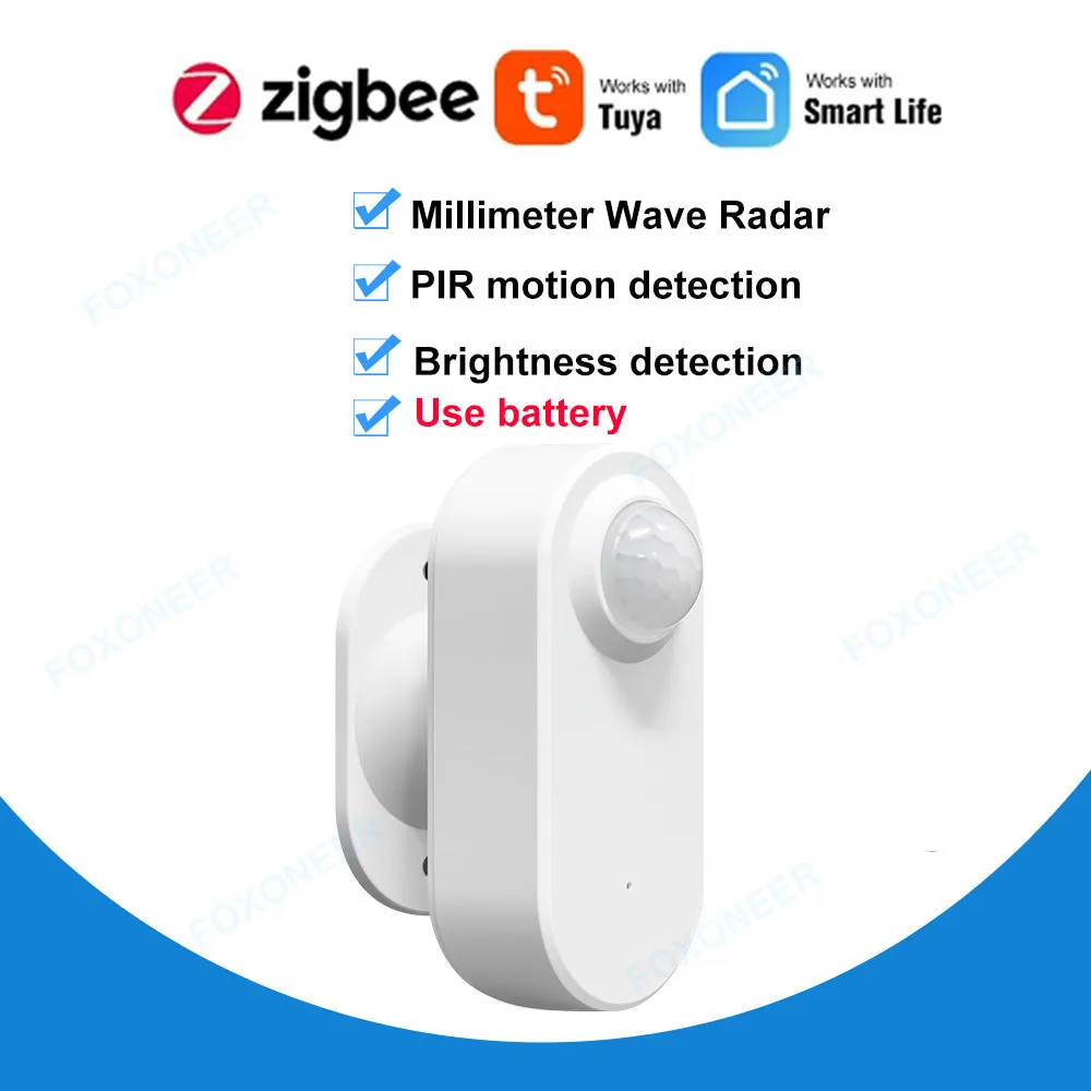 Tuya Zigbee Human Presence Detector,Luminance/Distance Detection,  Smart PIR Motion Sensor Support Zigbee 2mqtt Home Assistant