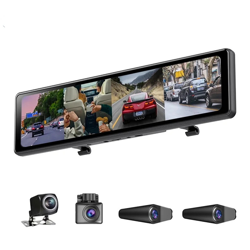 

360 Degree Camera 4 CH 1080P Driving Video Recorder Car Dvr Dash Cam With WIFI APP Control 12" Touch Full Screen Mirror DVR