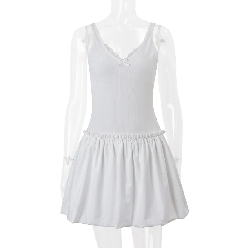 2025 Fashion Woman Backless Halter Casual Solid Slim Sleeveless Mini Dresses Summer New Comes With Belt Poplin Strap Bow Dress