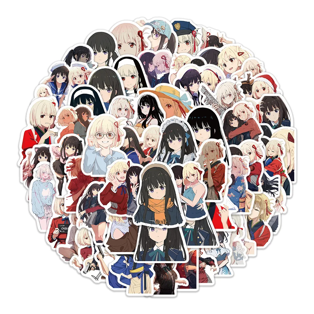 60 uds. De cómics de Anime japonés Lycoris, pegatinas de grafiti de retroceso, caja de lápices para refrigerador, cuaderno, pegatinas de juguete decorativas para bicicleta