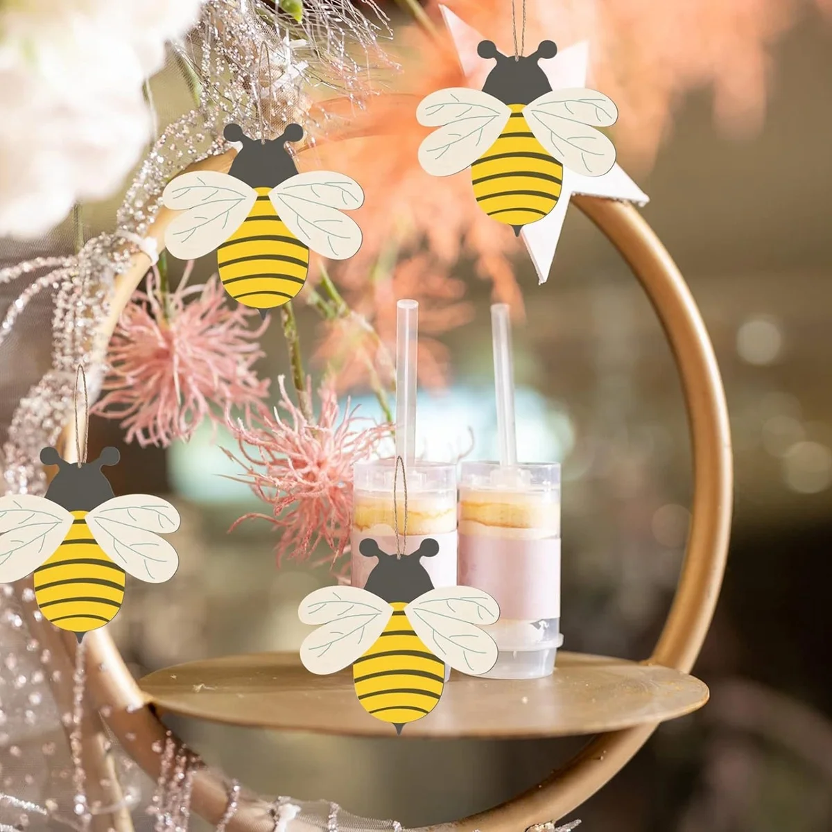 10pcs Wooden Bee Hanging Ornament DIY Painting Wooden Crafts For Kids Bee Themed Birthday Party Table Decoration DIY Crafts