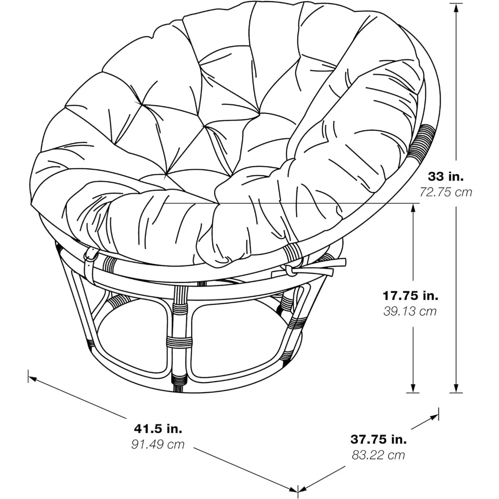 new OSP Home Furnishings Rattan Papasan Chair, Brown Frame with Green Cushion