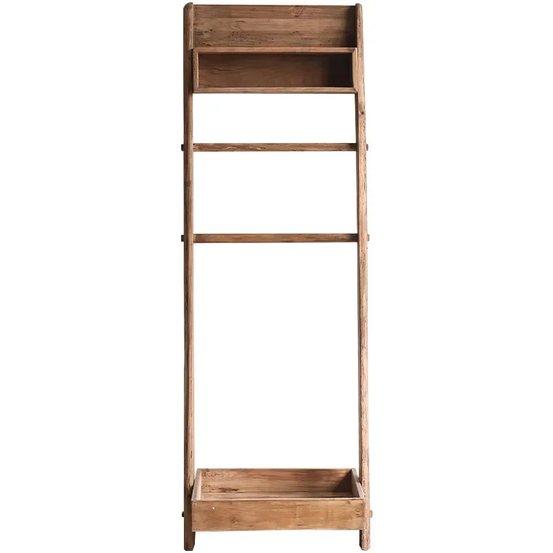 wood art landing inclined frame hanging rack, old pine solid wood wall landing clothes and hats rack