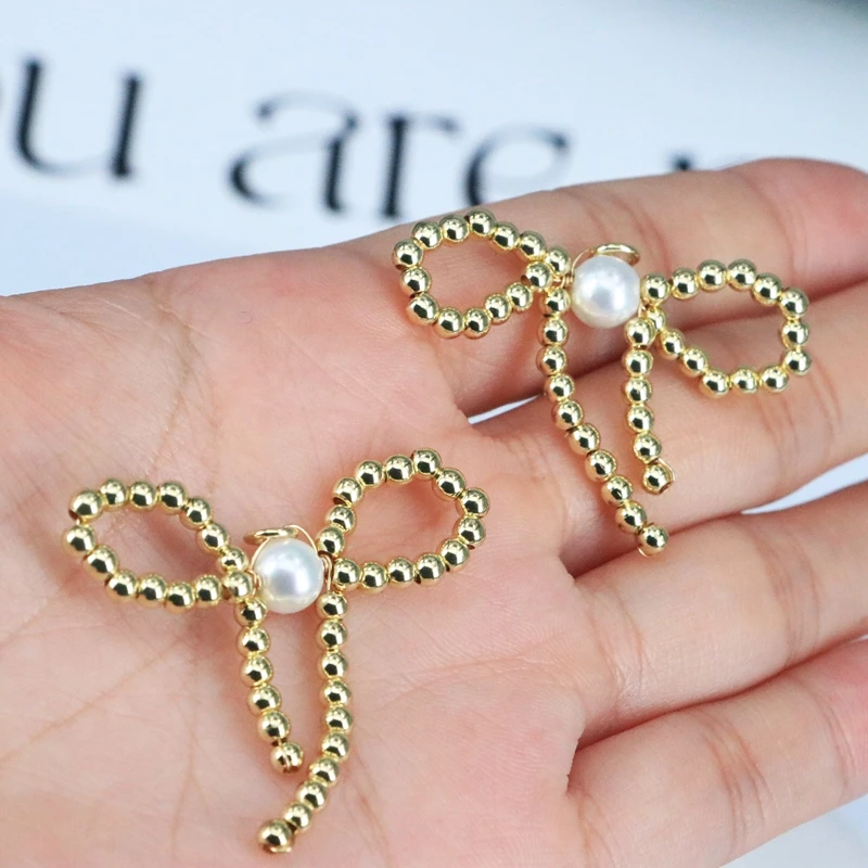 

3pcs/lot copper bead Charms Pendant Gold color 38mm Bowknots Pendants For DIY Handmade Jewelry Making Earrings Necklace ﻿