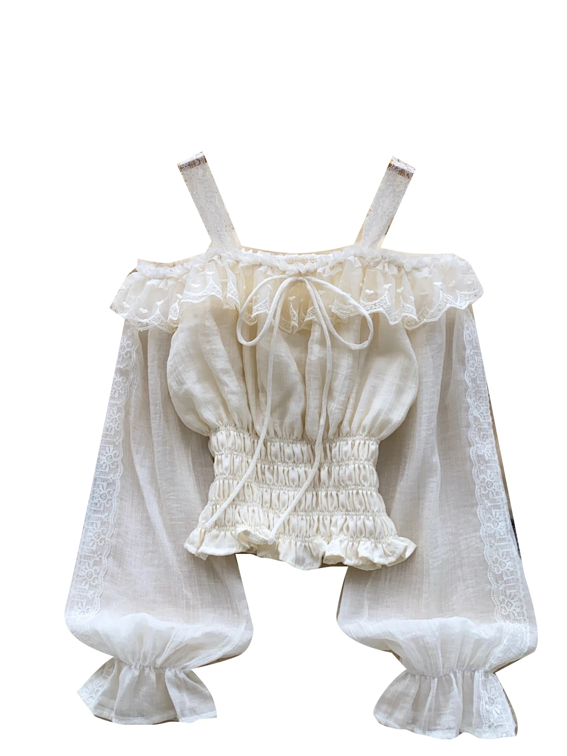 2026 New Autumn Women Sweet Slash Neck Flare Sleeve Off Shoulder Strap Shirt Lace Lace Splicing Waist up Solid Shirt Tops