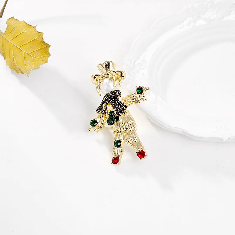 Rhinestone Scarecrow Brooch Fashion Cartoon Pearl Pin Creative Party Daily Clothing Suit Accessories Fashion Jewelry