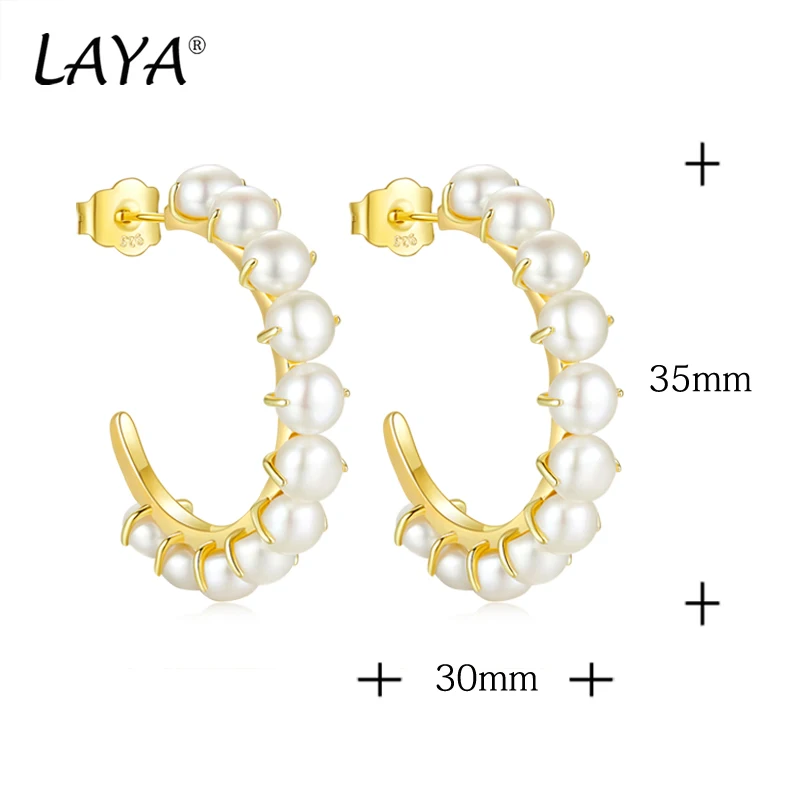 LAYA 925 Sterling Silver Hoop Earrings For Women Fashion Personality Natural Pearl Party Wedding Luxury Piercing Ear Jewelry