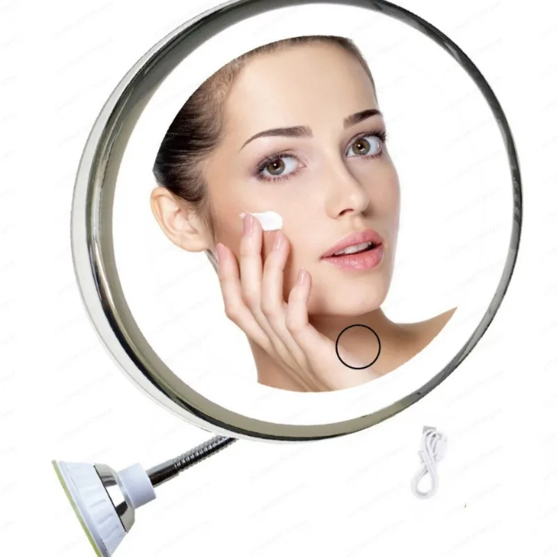 

Suction Cup Makeup Mirror with LED Light, 10X Magnification 360° Rotation, Dimmable Vanity Mirror for Bathroom