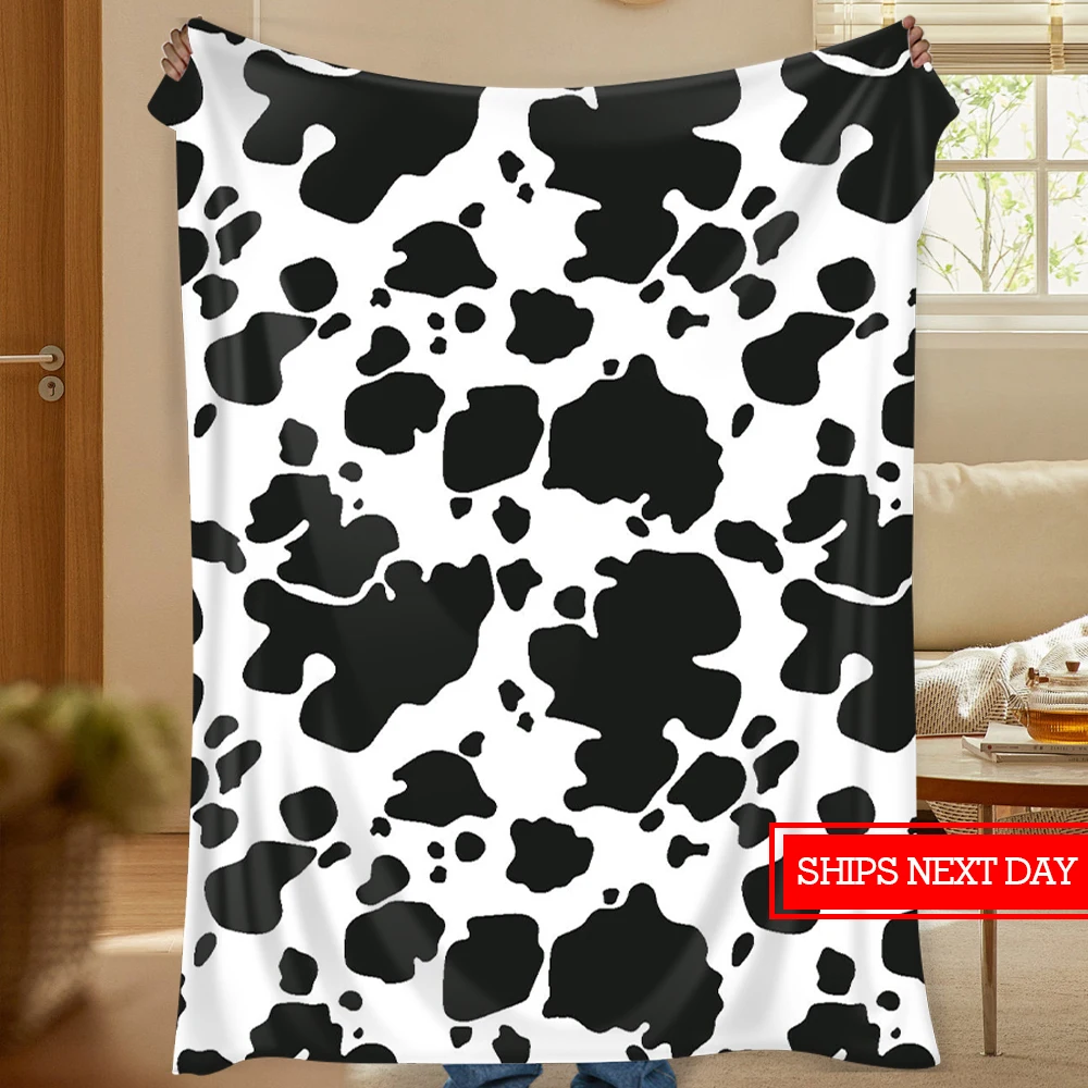 Customized blanket with cow pattern flannel blanket, a Christmas birthday gift for parents on Children's Day