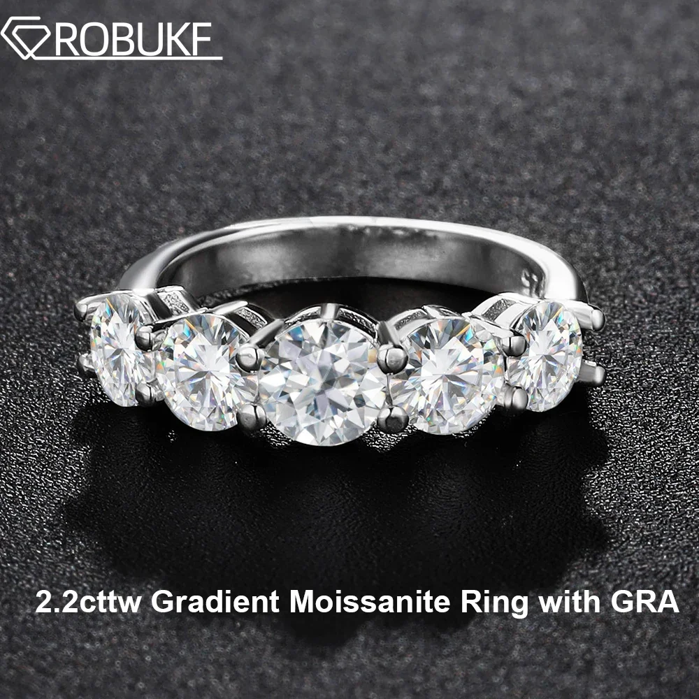 

2.2cttw Full Moissanite Rings with Certificate 4.5-5mm Size Gradient Diamond S925 Sterling Silver Wedding Band Jewelry for Women