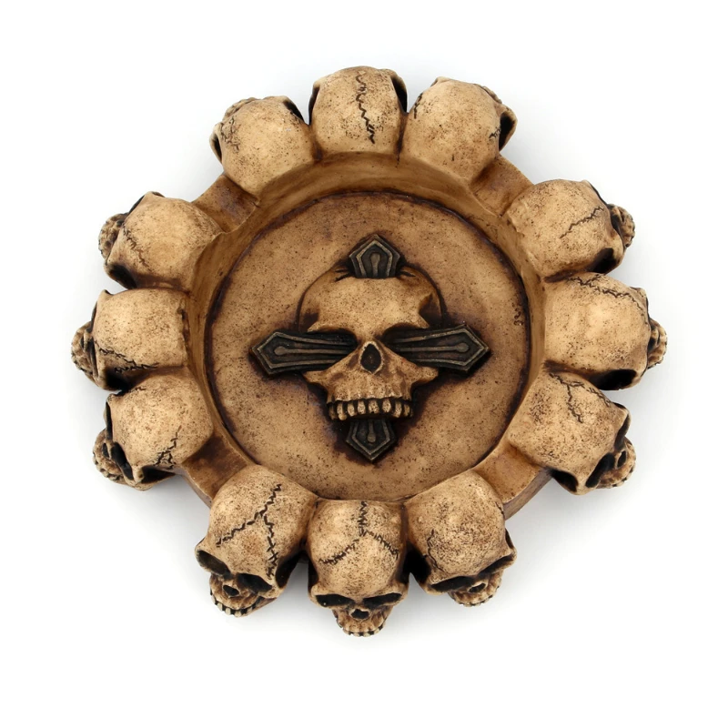 

Cross Skull Ashtray Round Household Creative Home Decoration Resin Crafts Antique Desktop Decorative Table Ornaments