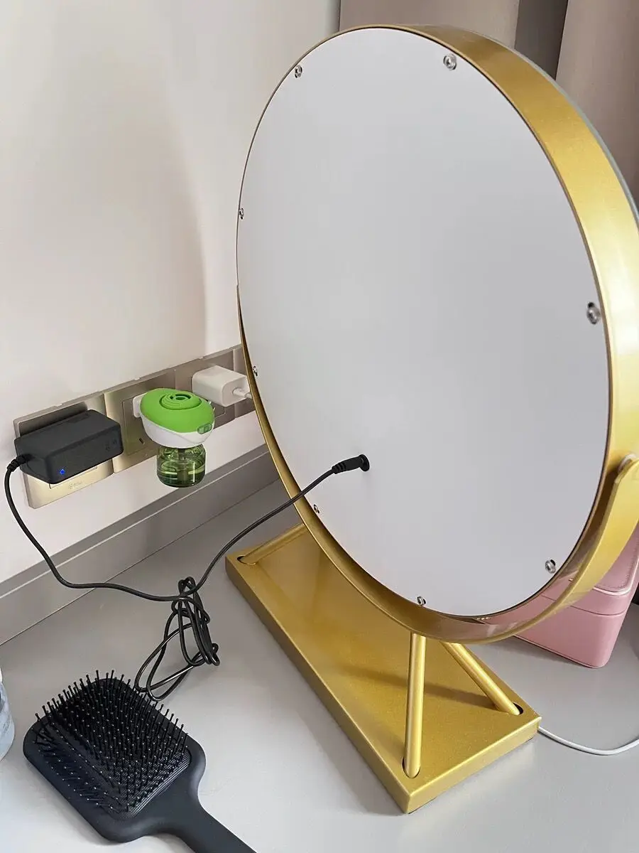 LED Lighted Circle Mirror Round Tabletop/Desk Mirror 3 Color Dimmable Lighting Modes with 15x Magnifying Spot Make up Mirrors