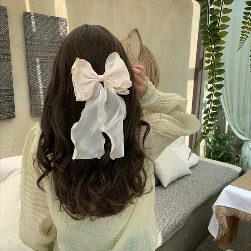 Neue Damen-Haarspange im französischen Stil, süß, rosa-lila, aus Chiffon, mit Schleife und Band, für Freundin, Pferdeschwanz-Clip, Haaraccessoire, Geschenk – Detail 14