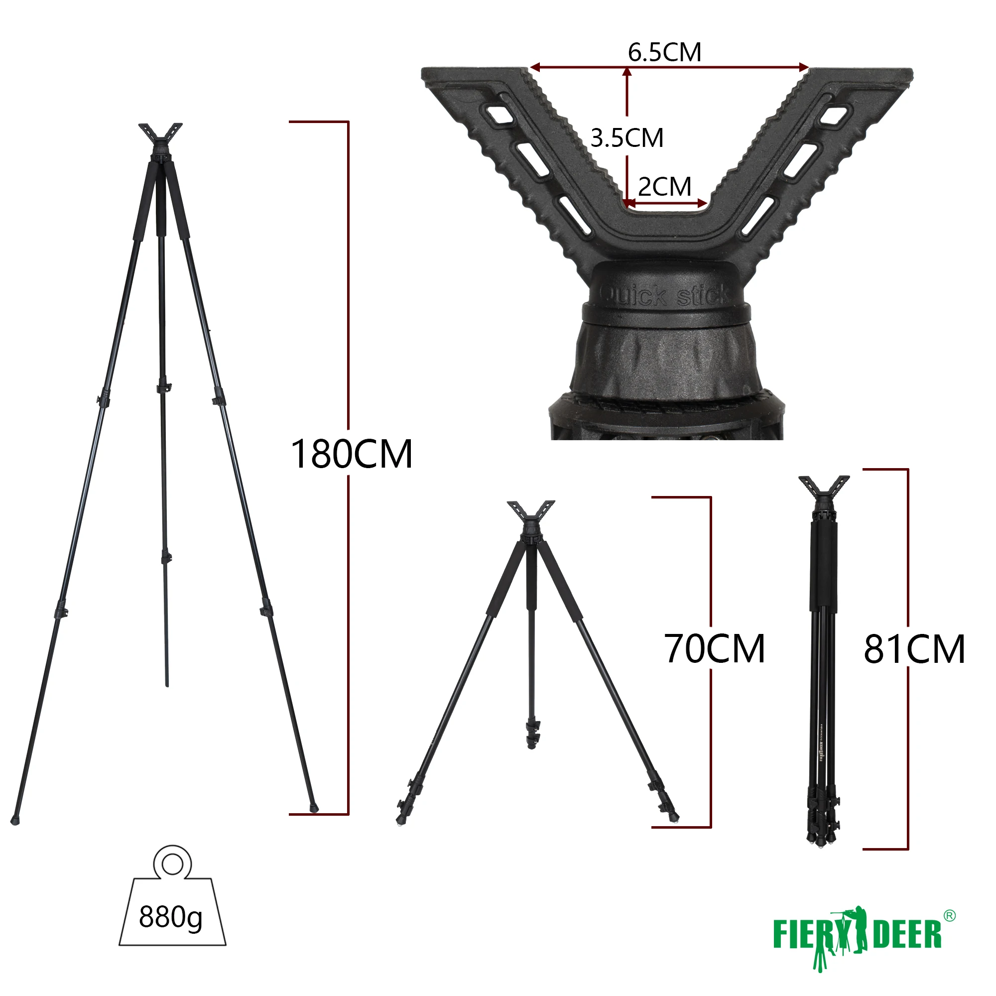 THIRD ARM Shooting Stick for Hunting, Shooting Stick for Rifle with Adjustable Height & High Density Foam Grips, 180cm Tripod