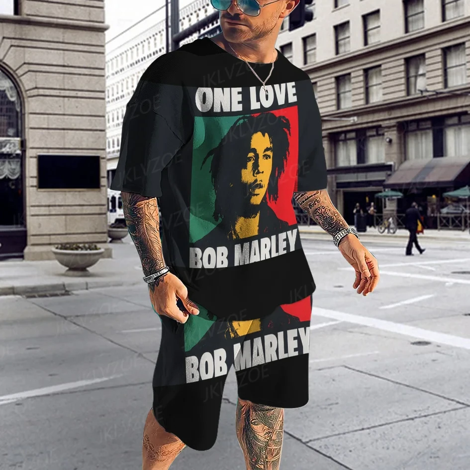 Summer Men Set BoB Marley Reggae 3D Printed Harajuku Outfit Men Suit Sports Jogging Cozy Streetwear T Shirt Tracksuit Set