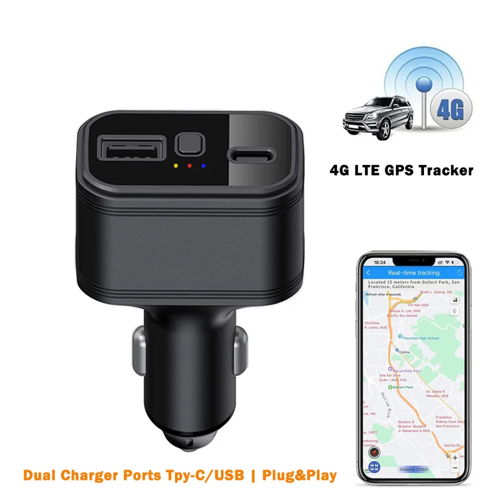

4G GPS трекер Mini Dual USB Type-C прикуриватель автомобильное GPS-слежение беспроводное автомобильное зарядное устройство SOS быстрая зарядка голосовой монитор