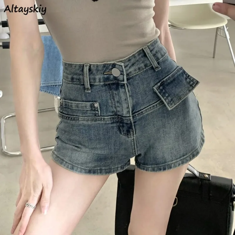 

Blue Denim Shorts Women Summer Streetwear Solid Minimalist Korean Fashion Bottoms Vintage Washed Chic Harajuku Daily Young Newly