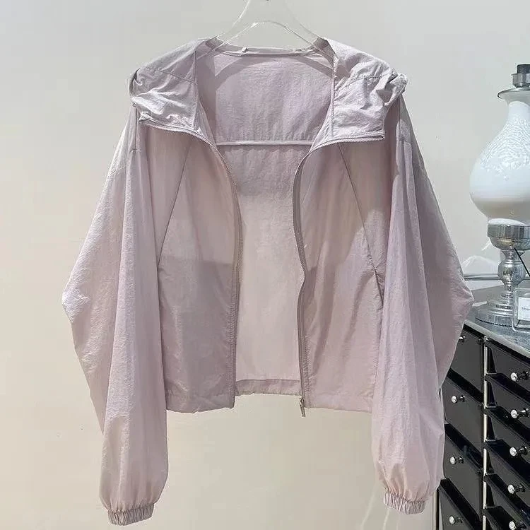 Summer Breathable Suncreen Women Thin Cardigan Jacket 2025 New Hooded Dopamine Sweet Jacket Women Trench Coat Loose Windbreaker