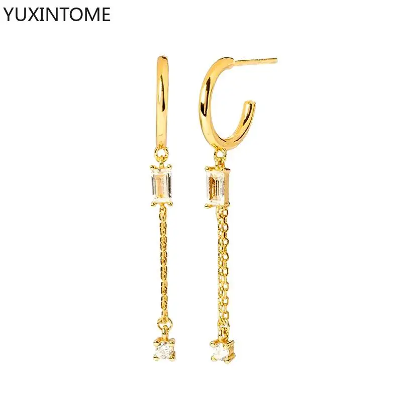 Women's 925 Silver Crystal Tassel Stud Earrings