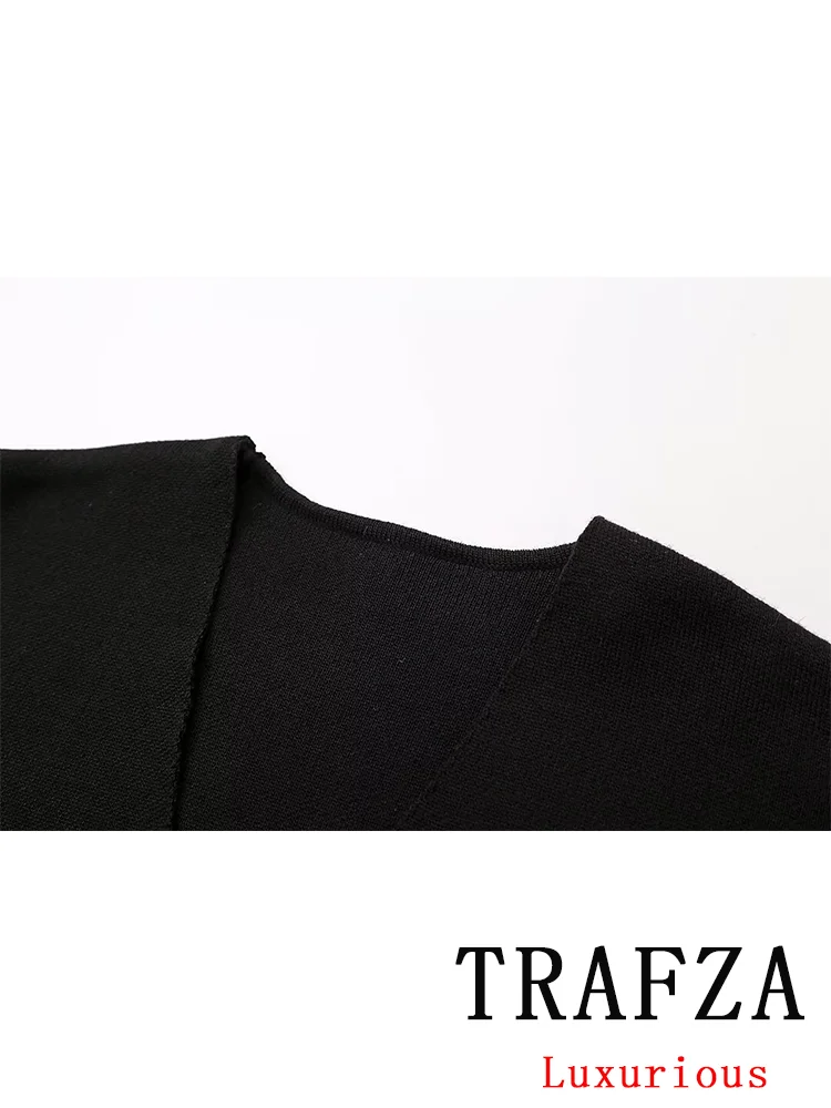 TRAFZA-suéteres de punto para mujer, cárdigans de manga corta con cuello en V, botones dorados, Tops de moda, otoño e invierno, 2024